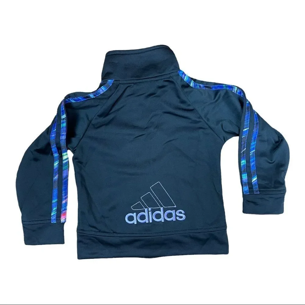 ADIDAS Girls Black Track Jacket Size 2T Full Zip Logo Three Stripe Purple